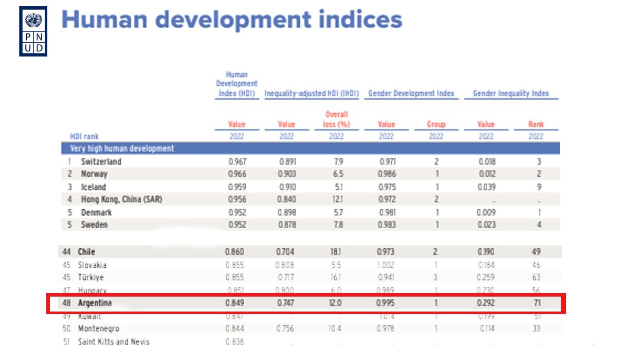 La Argentina se encuentra en el puesto 48 entre todos los países del mundo por el Índice de Desarrollo Humano (Foto: PNUD).