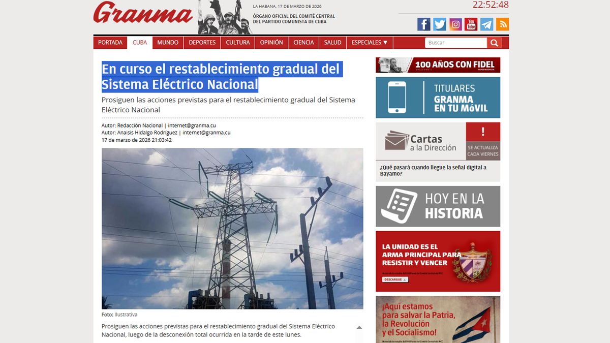 El diario oficial del PC cubano dice cuando y por cuanto tiempo son los cortes de energía para la población. (Foto: Granma)