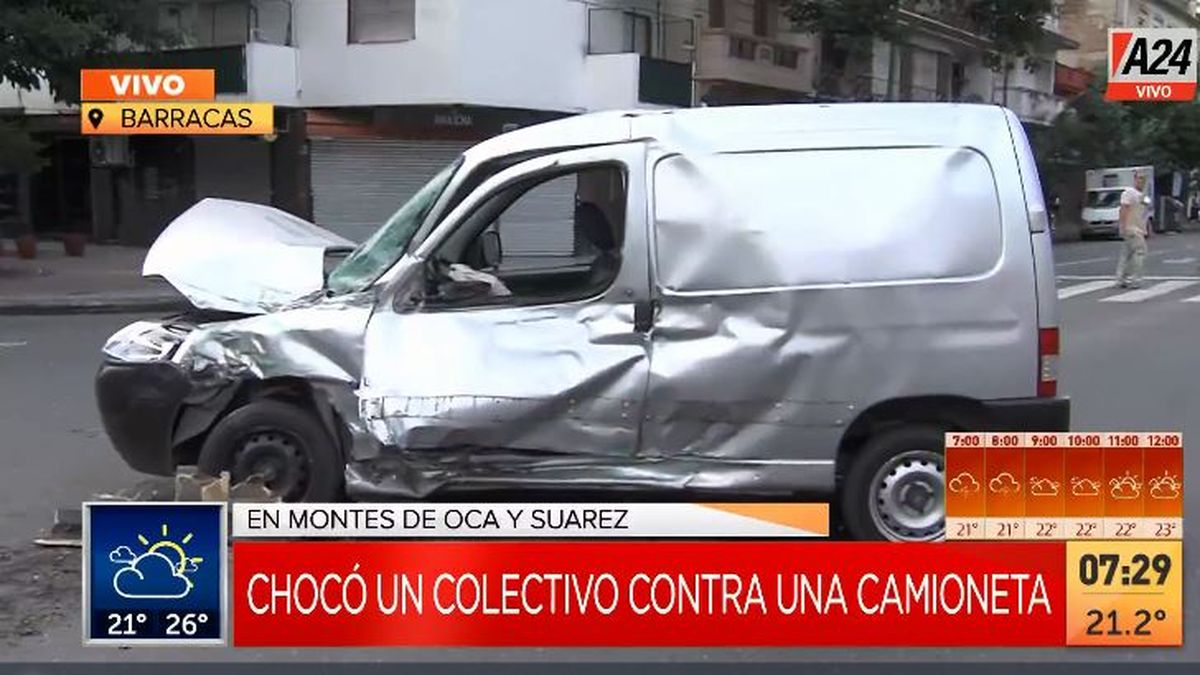 Barracas: choque entre un colectivo y una camioneta utilitaria. (Captura de Tv)