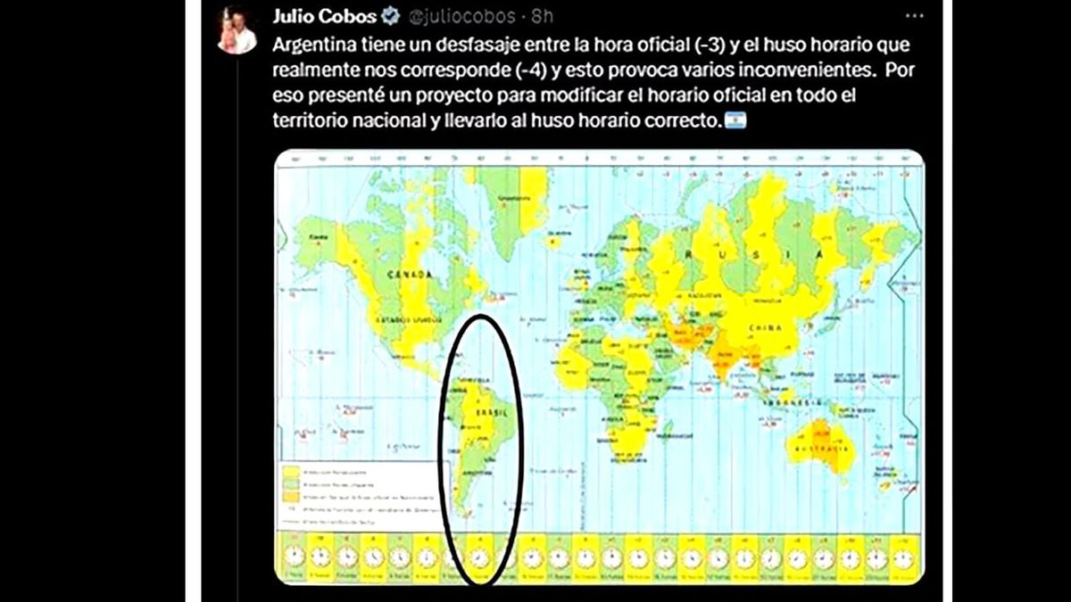 Julio Cobos volvió a presentar un proyecto de ley para atrasar una hora los relojes en nuestro país (Foto: cuenta de X de Julio Cobos).