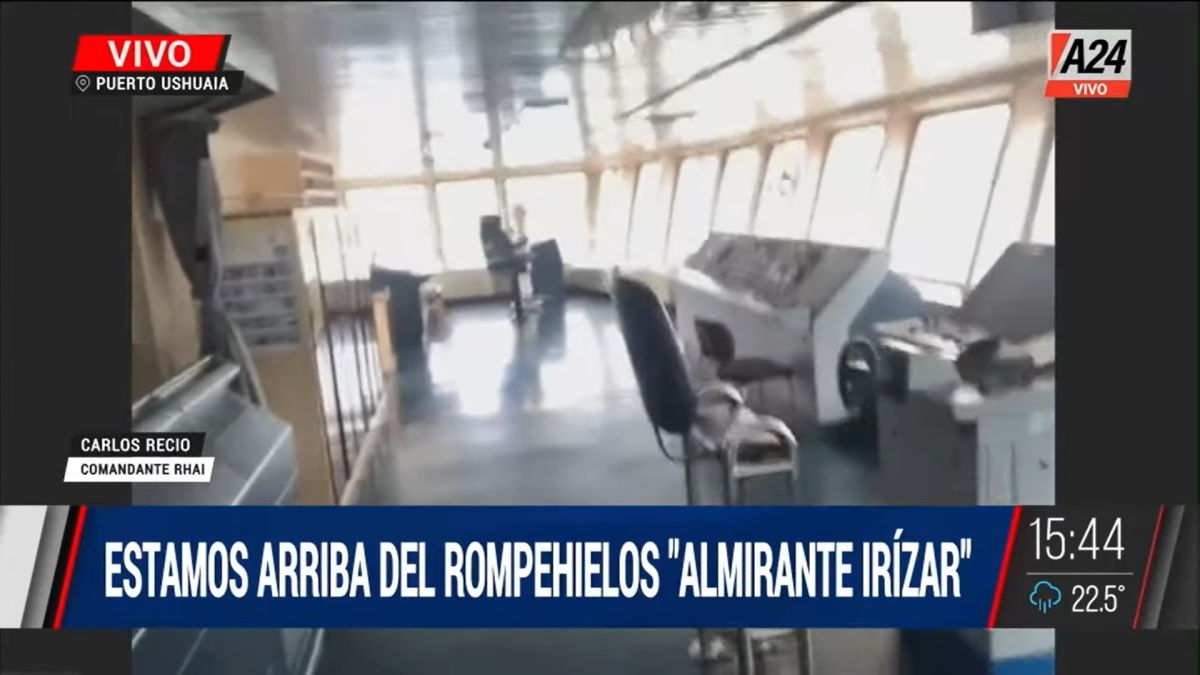 A24 mostró en exclusiva cómo es el rompehielos Irízar en la última parada antes de regresar a la Antártida (Foto: Captura).