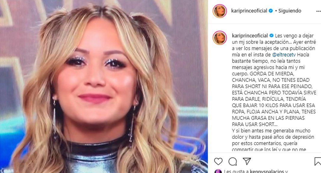 El mensaje de aceptación de Karina: Ayer leí mensajes que me decían ´chancha´, ´gorda de mier...´