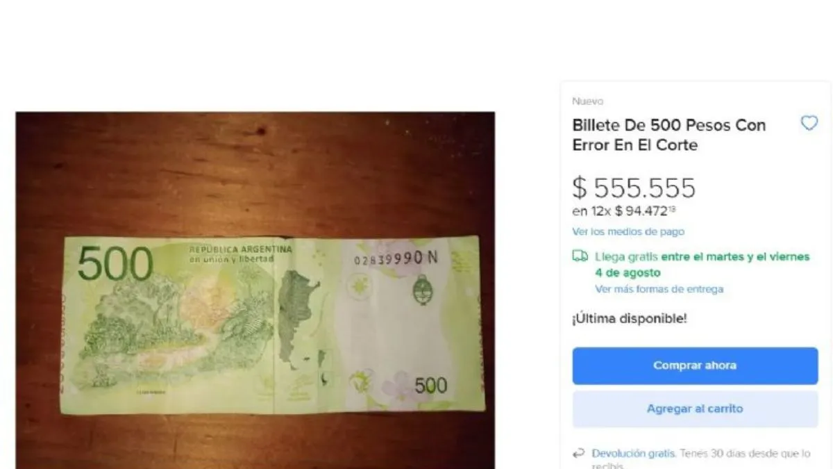 Pagan 555.555 pesos al suertudo que es propietario de este billete de 500 pesos