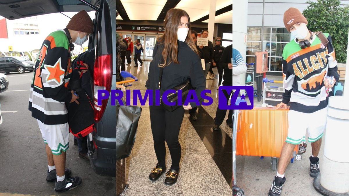 Los dos viajaron con un look cómodo y casual. Él eligió bermudas y remerón; mientras que ella optó por calzas y buzo negro.&nbsp;