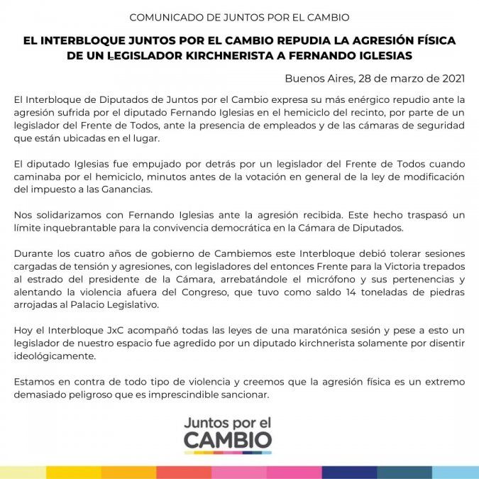 El comunicado de Juntos por el Cambio tras la denuncia de Fernando Iglesias.
