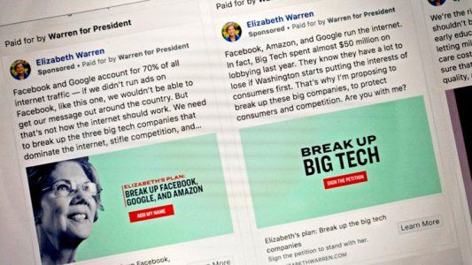 Denuncian que Facebook censuró avisos de la senadora que quiere dividir a los gigantes de la tecnología