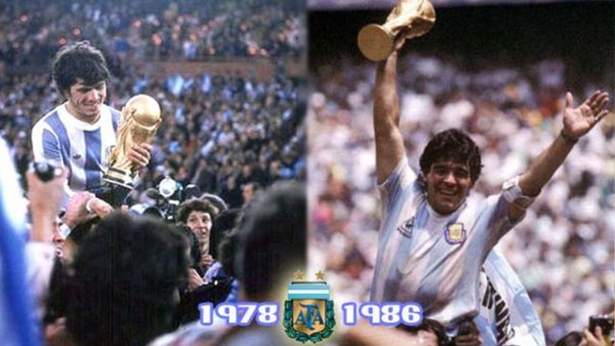Daniel Passarella y Diego Maradona, los capitanes de los campeones del 78 y del 86 (Foto: archivo).