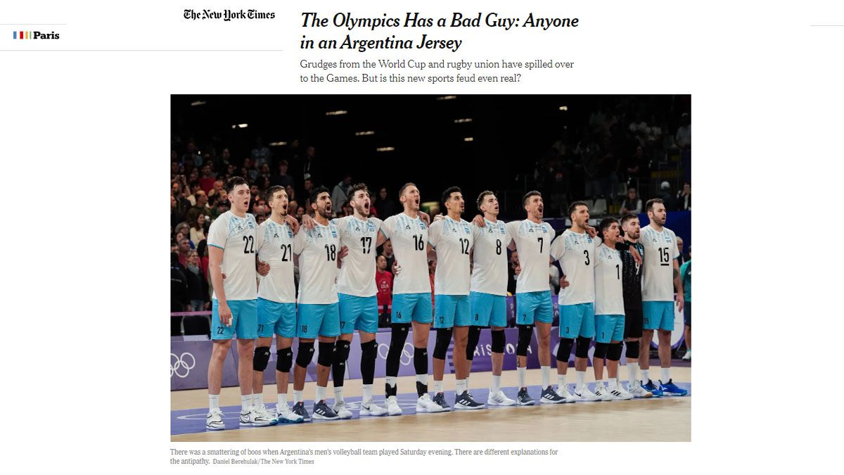El artículo en inglés del NYTimes sobre el abucheo de los franceses a los atletas argentinos en París 2024. (Foto: NYTimes)