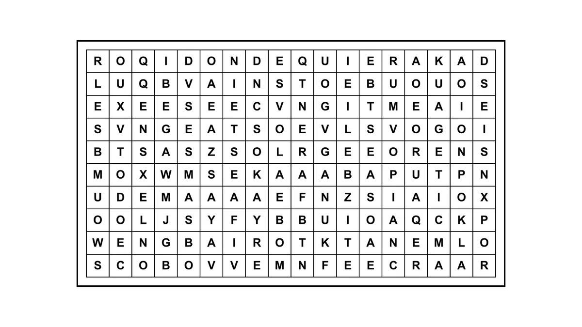 Encontrá la frase escondida en una sopa de letras de 10 filas por 18 columnas