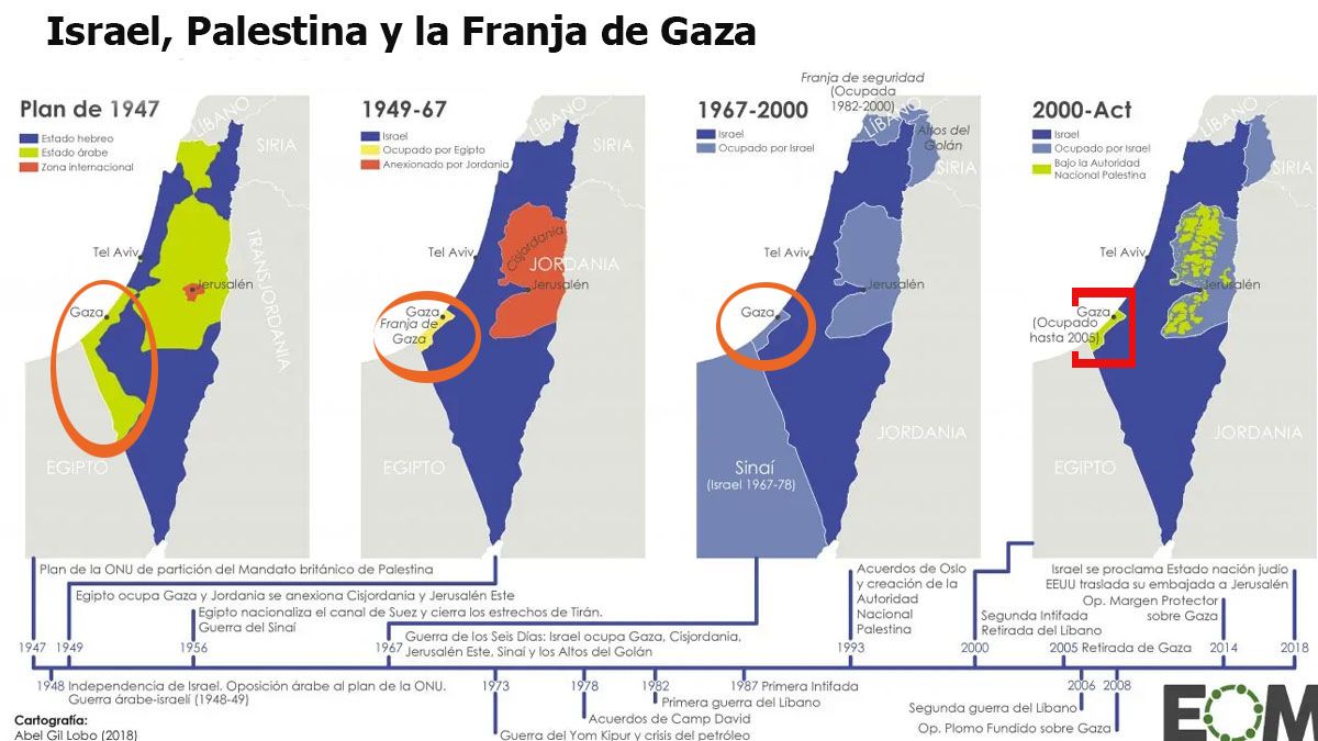 Desde el inaplicable plan de Naciones Unidas para la creaci&oacute;n de los estados de Palestina e Israel, en 1948, la franja de Gaza siempre form&oacute; parte de Palestina. (Foto: A24.com)