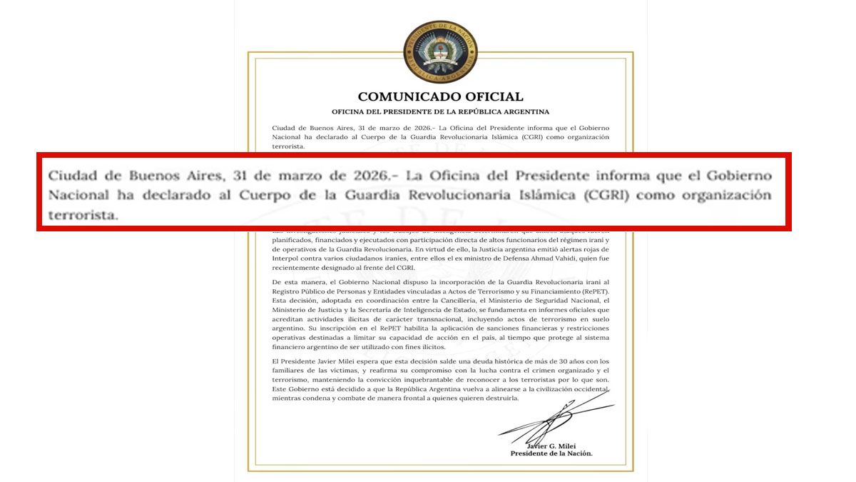 La Guardia Islámica iraní, declarada organización terrorista por la Argentina. (Foto: Gobierno Argentino)
