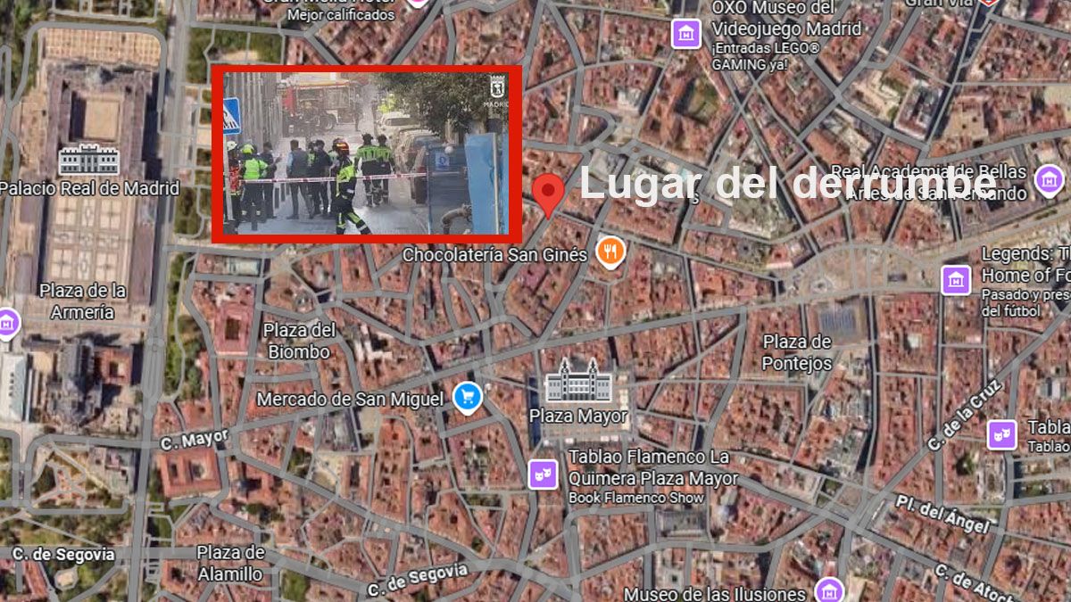 El edificio que se derrumb&oacute; est&aacute; muy cerca de la Plaza Mayor y la puerta del Sol, pleno centro madrile&ntilde;o. (Foto: A24.com)