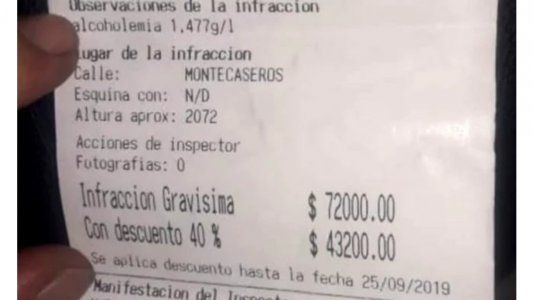 La Policía Vial de Mendoza colocó la primera multa de $72.000 por manejar ebrio