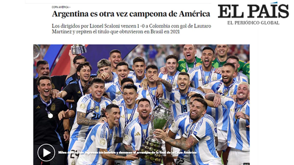 El diario El País de España. Doble celebración: la Argentina en América y España en la Eurocopa. (foto: El País)