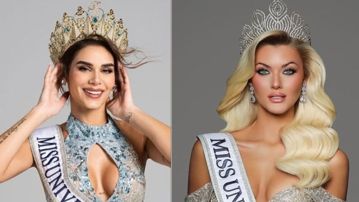 La argentina a la izquierda. A la derecha, Victoria Kjaer, de 21 años , ganó para Dinamarca por primera vez el titulo de Miss Universo. (foto: A24.com)  