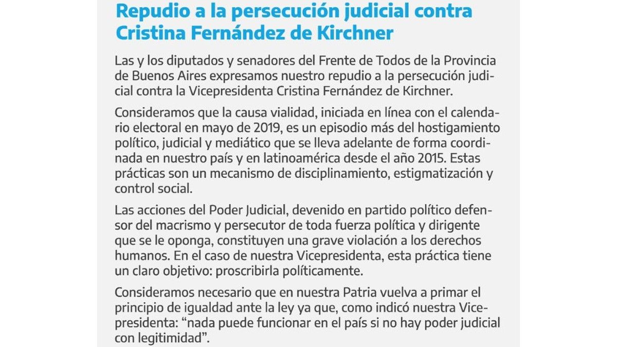 Los bloques se manifestaron en un comunicado compartido en las redes sociales. 