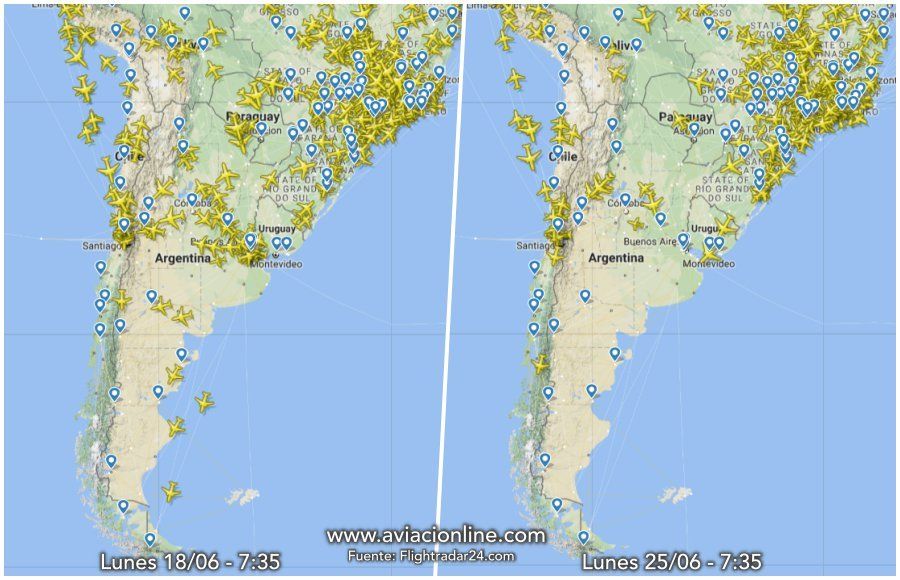 El cielo (casi) sin aviones: así está el mapa del espacio aéreo argentino por el paro de la CGT