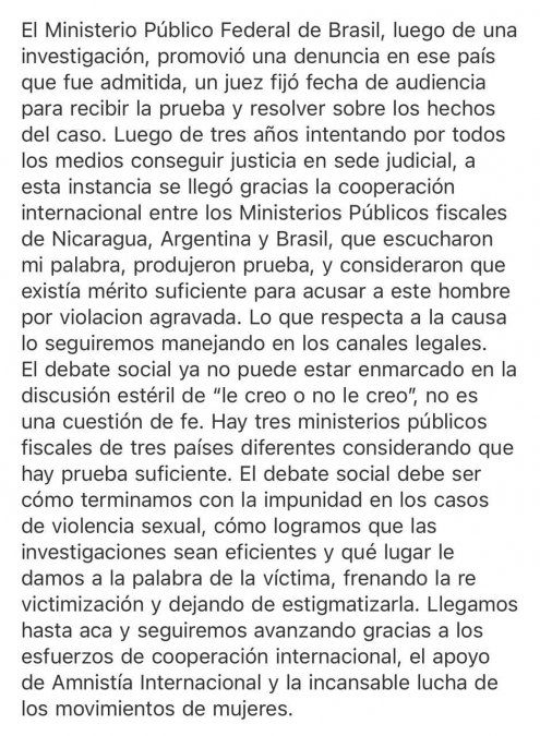 El comunicado de Thelma Fardin tras los dichos de Juan Darthés.