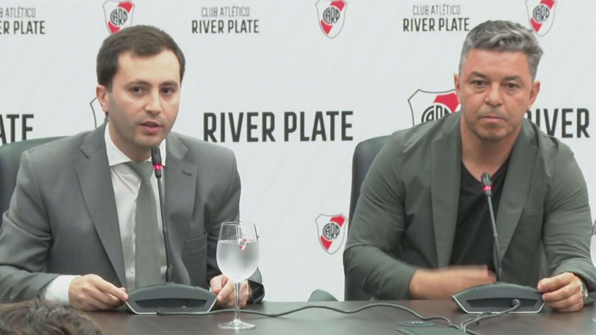 El flamante presidente de River anunció que Marcelo Gallardo renovó su contrato (Foto: Captura).