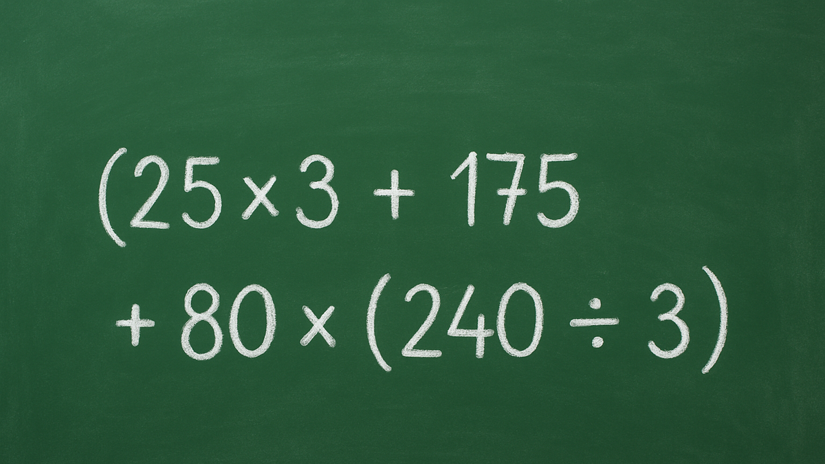 Desafío matemático en menos de 20 segundos: (25 × 3 + 175) + 80 × (240 ÷ 3).