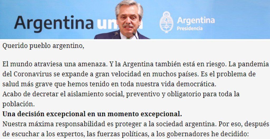¿Qué dice la carta de Alberto Fernández al querido pueblo argentino?
