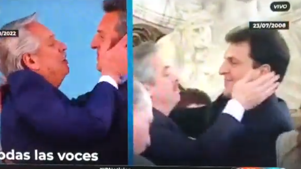 La impresionante coincidencia entre los saludos de Alberto Fernández y Sergio Massa. (Captura tomada de IP Noticias)