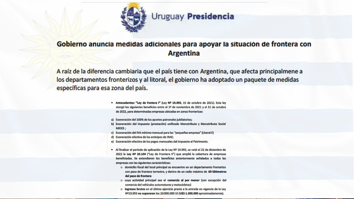 Primeras medidas de Uruguay para intentar compensar el desfasaje por el poco valor del peso argentino. (Foto Presidencia de Uruguay)