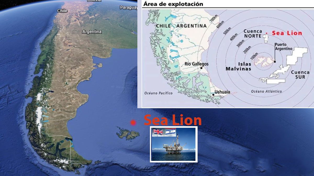 El &aacute;erea del mar argentino, en torno a "Sea Lion" o Le&oacute;n Marino, en donde una empresa israel&iacute; pretende extraer petr&oacute;leo. (Foto: A24.com)