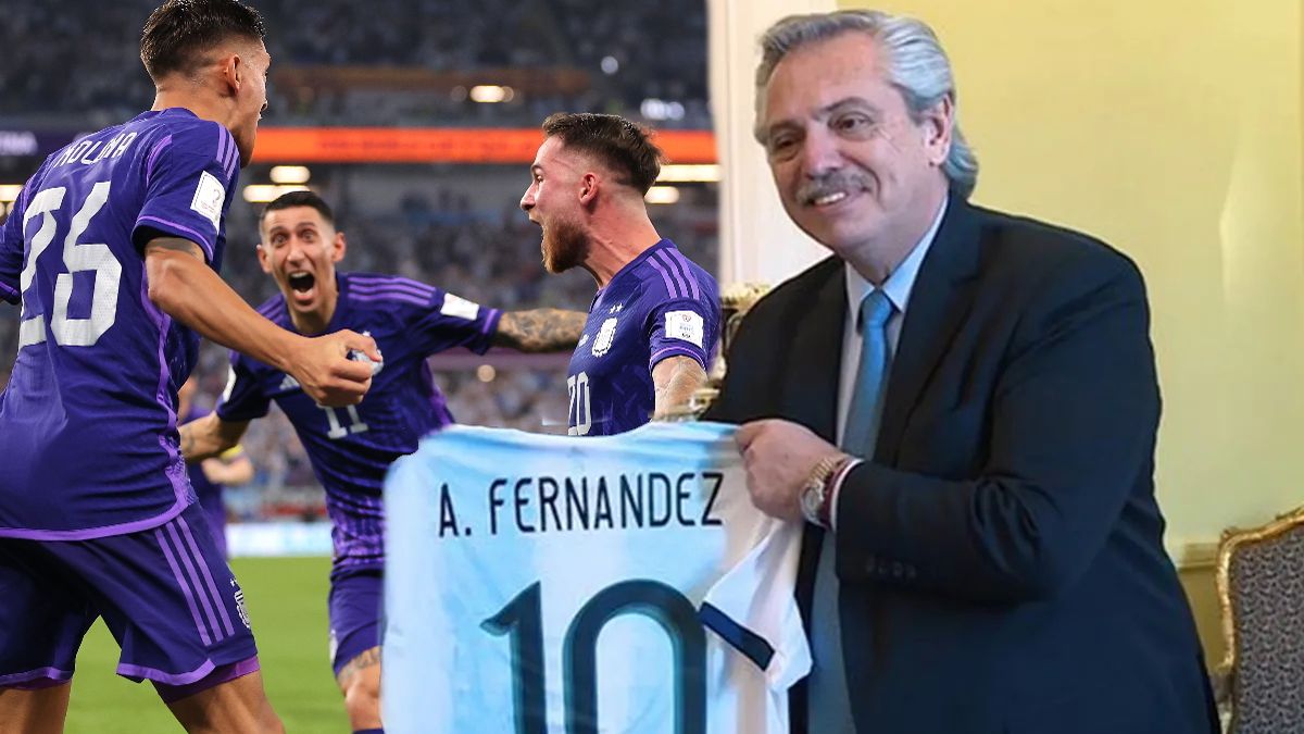 Alberto Fernández vivió el partido como un hincha más (Foto: @Selección / @ChiquiTapia).