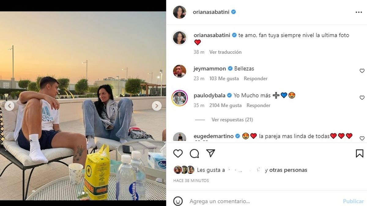 El tierno posteo de Oriana Sabatini para seguir alentando a su novio, Paulo Dybala, tras su debut en la cancha en el Mundial Qatar 2022.&nbsp;