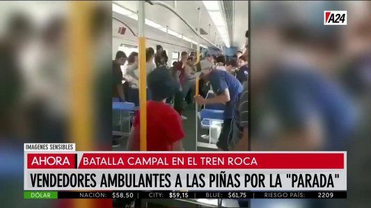 Violencia en el tren: el video de la feroz pelea entre vendedores ambulantes y un operario del Roca
