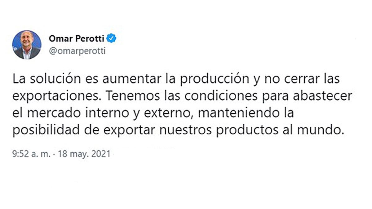 Perotti había sido el primer gobernador en salir a criticar el cepo a las exportaciones de carne. Estuvo en el Banco Nación. 