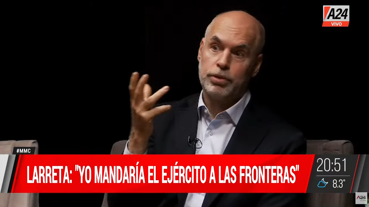 Horacio Rodríguez Larreta piensa enviar al Ejército a la zona de fronteras para combatir el narcotráfico. (Captura)