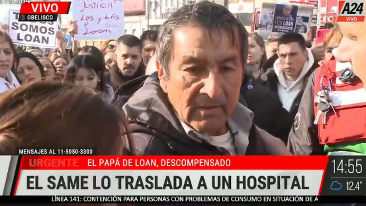 El papá de Loan en la marcha cuando se descompensó. (Foto: A24)