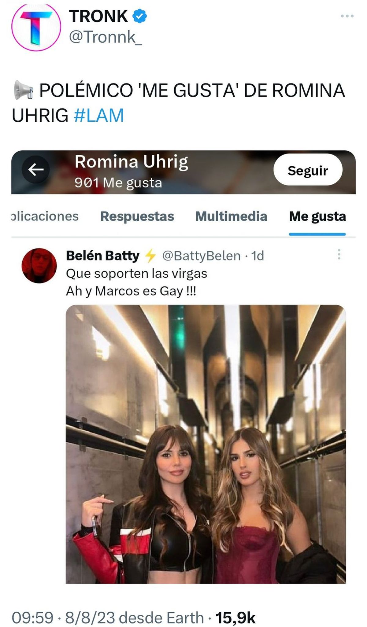 El polémico like de Romina Uhrig contra Marcos Ginocchio que le valió  fuertes críticas