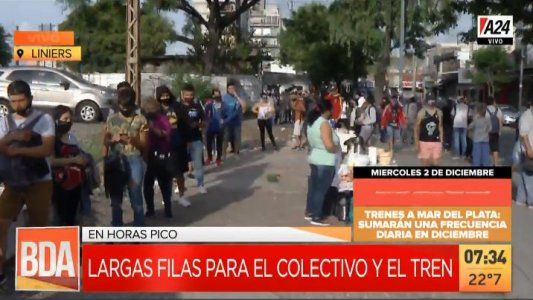 Liniers: se repiten las largas colas para tomar el colectivo y el tren