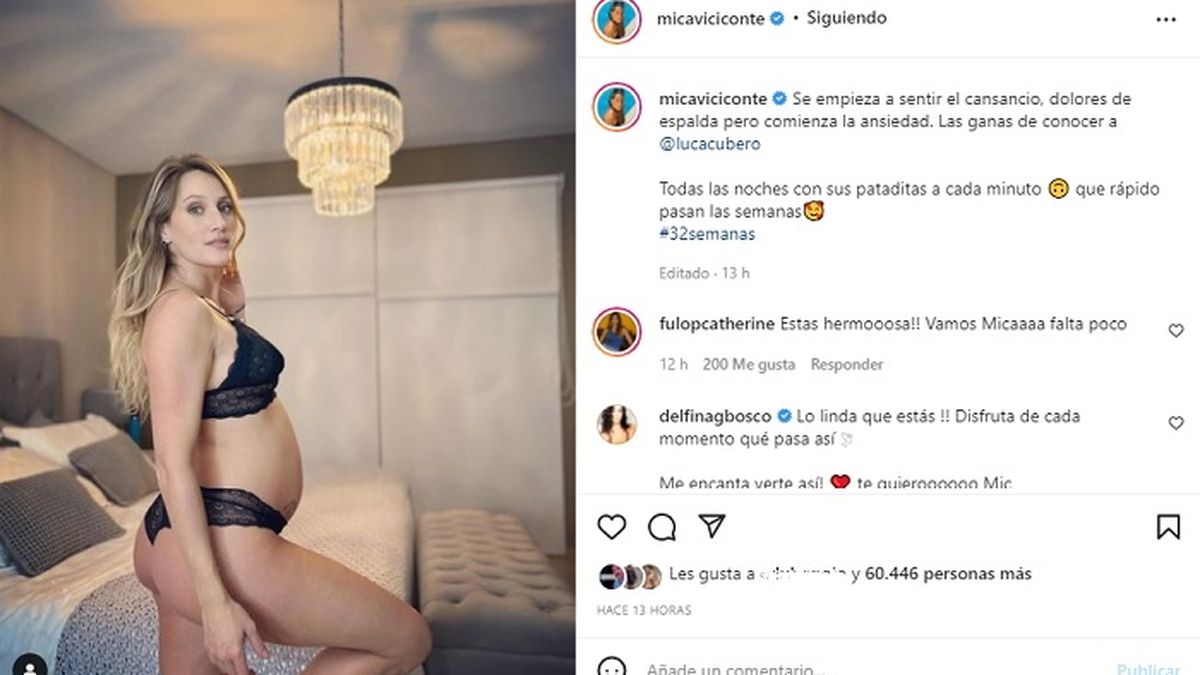 Mica Viciconte en su semana 32 del embarazo de Luca.