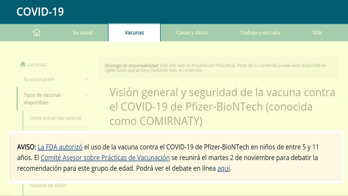 La FDA recomienda la vacunación a menores, pero este martes actualizará su decisión (Foto: FDA/CDC)