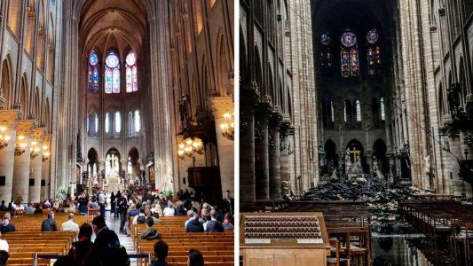 La increíble imagen que muestra el antes y después del incendio en Notre Dame
