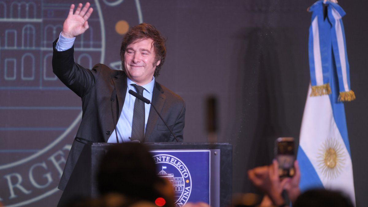 Javier Milei dio su primer discurso como presidente electo (Foto: Télam).