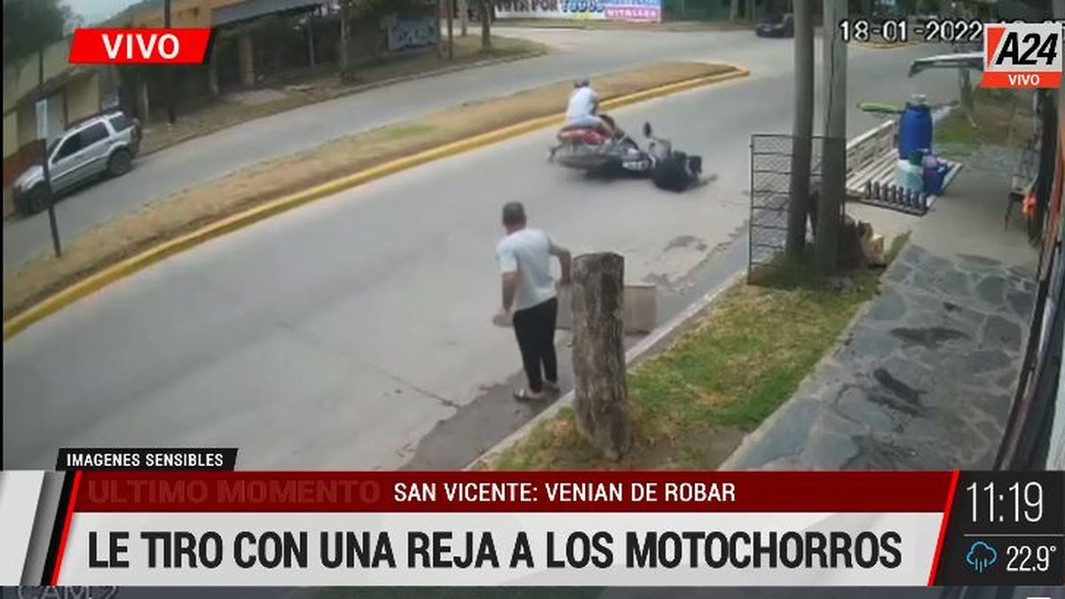 San Vicente: video de la curiosa manera de frenar a motochorros. (Captura de Tv)