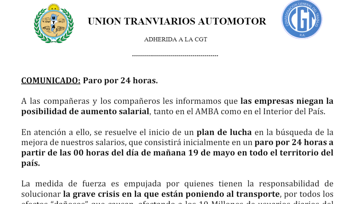 Dictan La Conciliación Obligatoria Y Se Levanta El Paro De La UTA Para ...