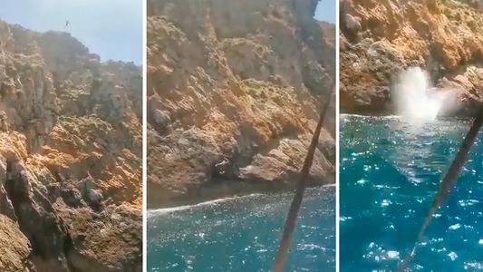 Una broma fatal: Saltó desde un acantilado mientras su esposa e hijo lo grababan