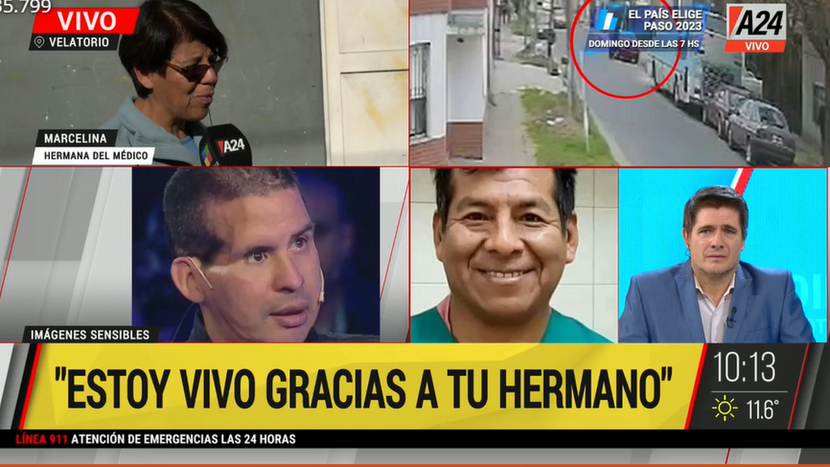 El emotivo cruce entre Fernando Cáceres y la hermana del médico asesinado. (Foto: captura A24)
