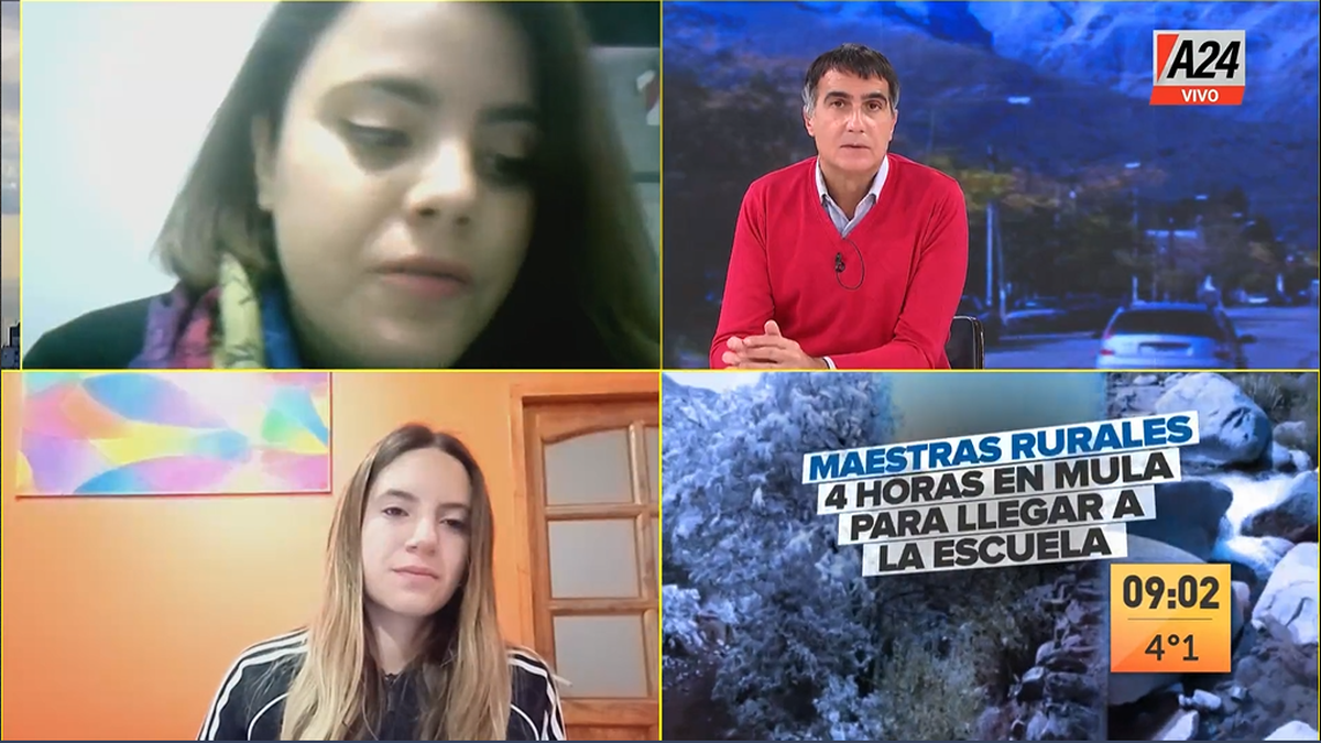 Las docentes Mariana Sepúlveda y Selenia Pérez viajan durante horas en mula para dar clases en sus respectivas escuelas (Foto: captura de pantalla).