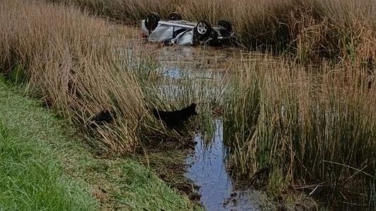 Tragedia en la ruta 2: un matrimonio de jubilados volcó con su auto y murieron ahogados