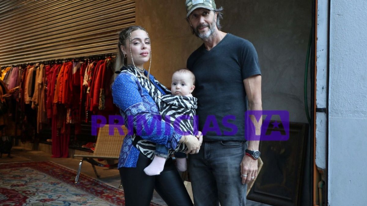 Eduardo Celasco junto a su actual pareja Florencia Fiorini y la bebé de 10 meses, Aurora