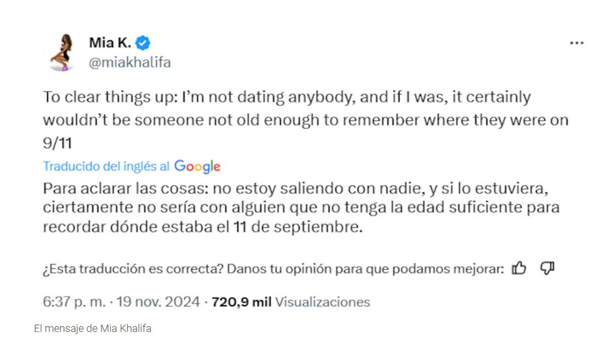 La desmentida de un supuesto romance con un jugador de la Scaloneta. (Foto: Cuenta de Mia Khalifa)