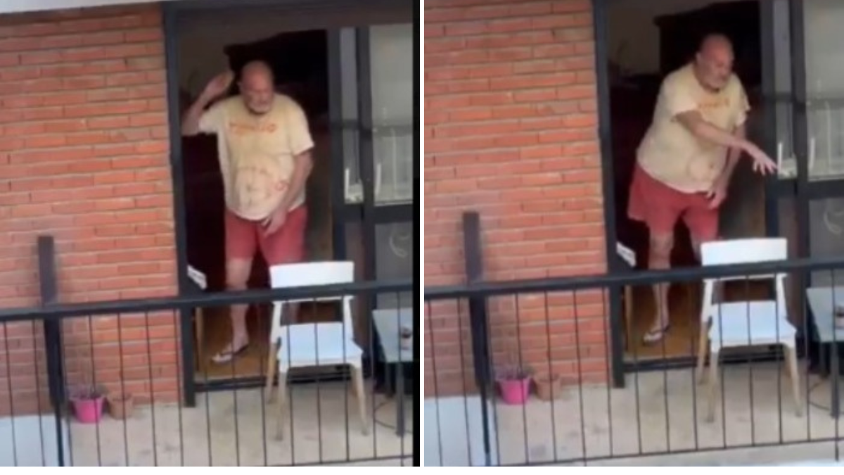 Vecinos grabaron el momento en que el loco de Recoleta lanza objetos desde su balcón.
