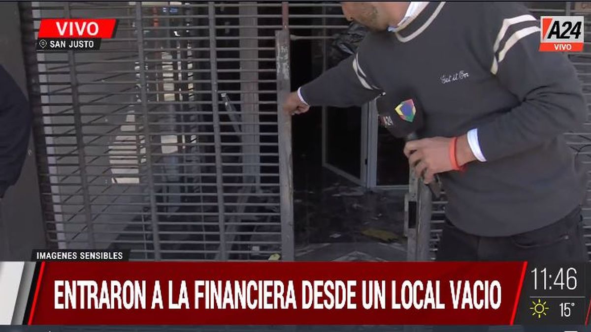 San Justo: así abrió la financiera después del robo boquetero. (Captura de Tv)